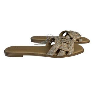 A New Day Maggie Rhinestone Flat Sandals Womens Size 10 Brown Silver New Braided